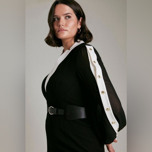 Karen Millen Curve Forever Stud Sheer Sleeve Pencil Dress - Picture 9 of 9